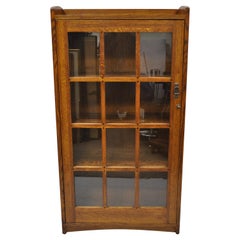Retro Mission Oak Style Arts & Crafts One Door Oak Wood China Cabinet Curio Bookcase