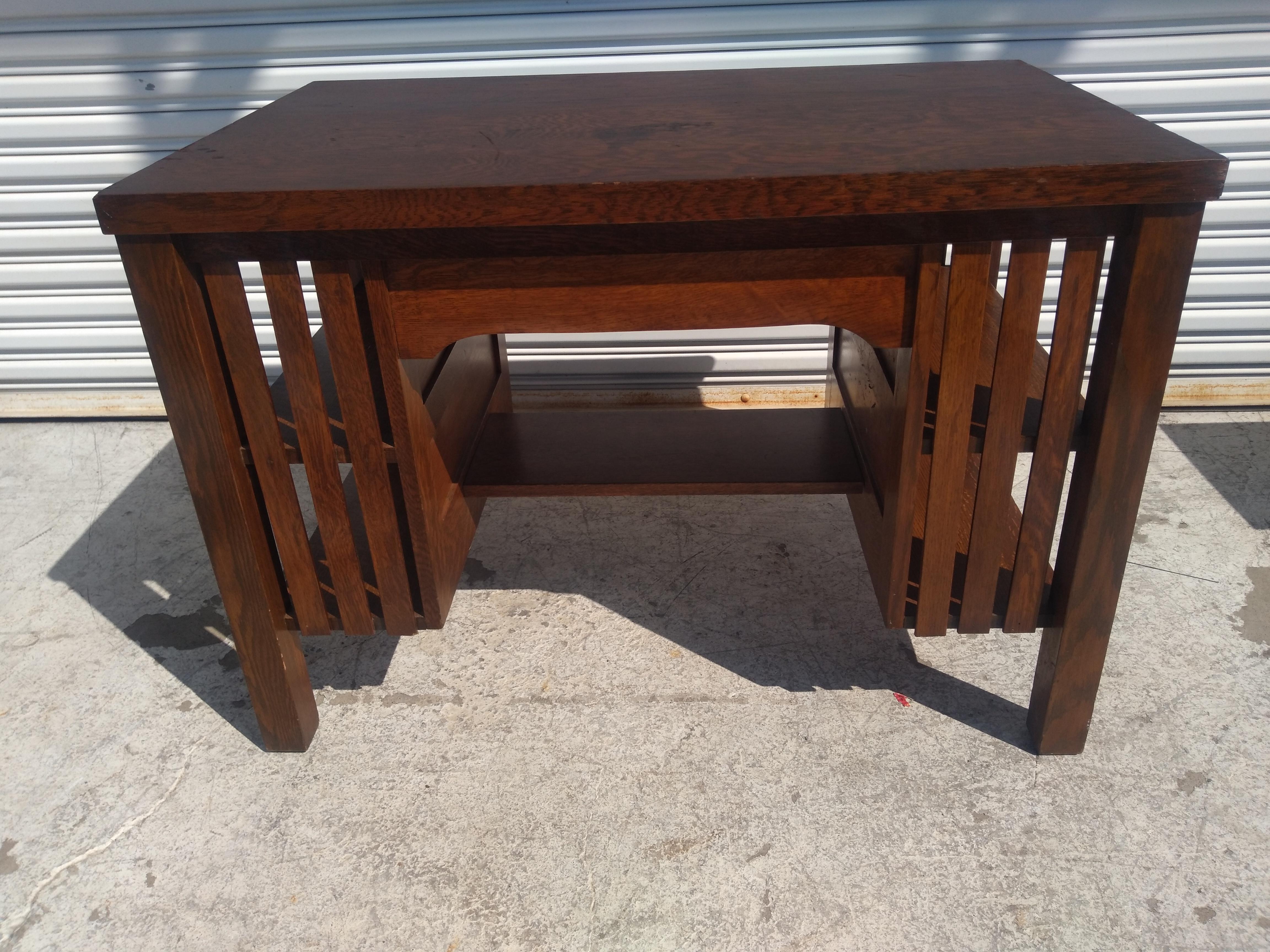 Arts and Crafts Mission Oak/Tiger Oak Single Drawer Desk with Bookshelves For Sale