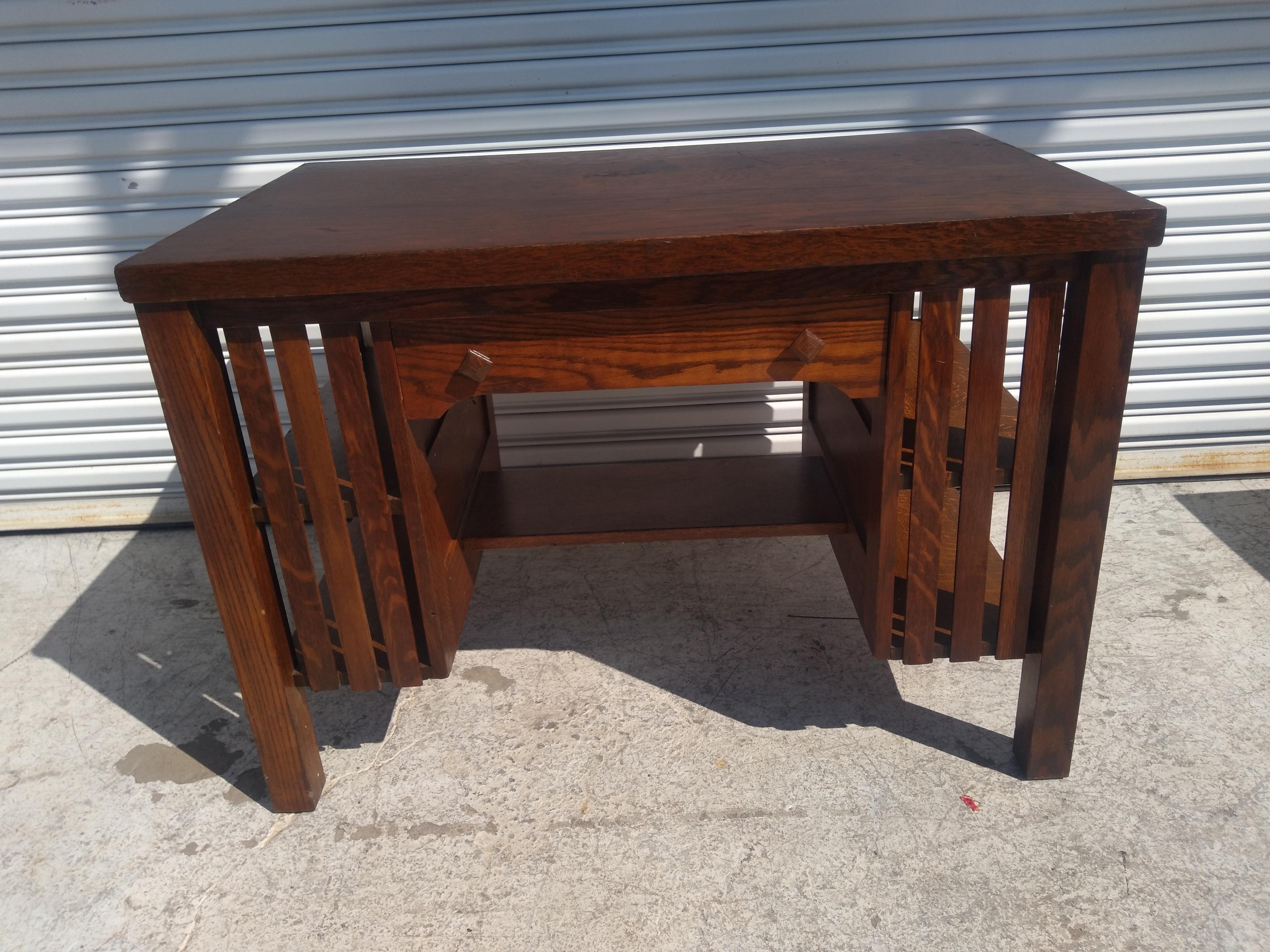 American Mission Oak/Tiger Oak Single Drawer Desk with Bookshelves For Sale