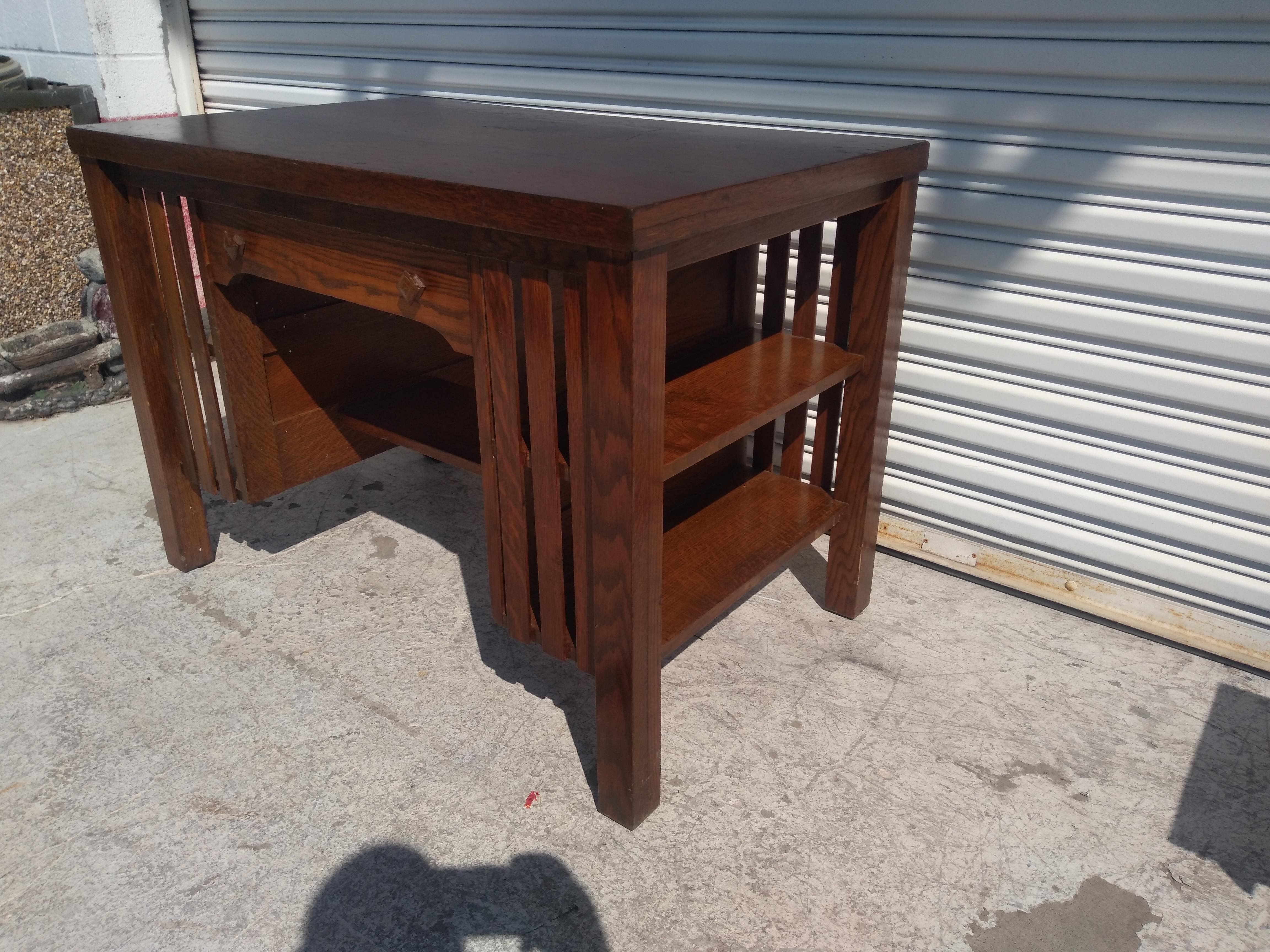 20th Century Mission Oak/Tiger Oak Single Drawer Desk with Bookshelves For Sale