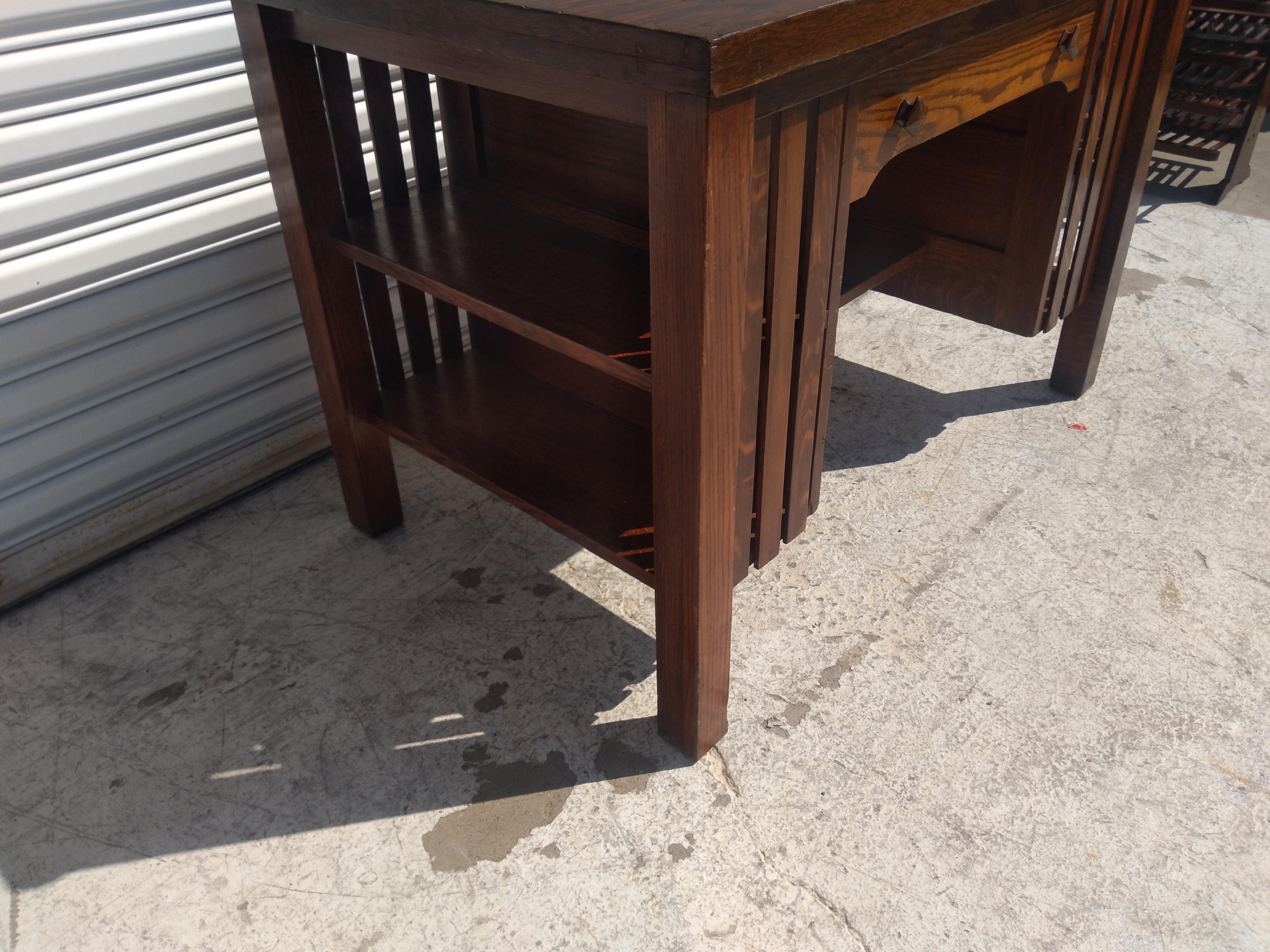Mission Oak/Tiger Oak Single Drawer Desk with Bookshelves For Sale 1