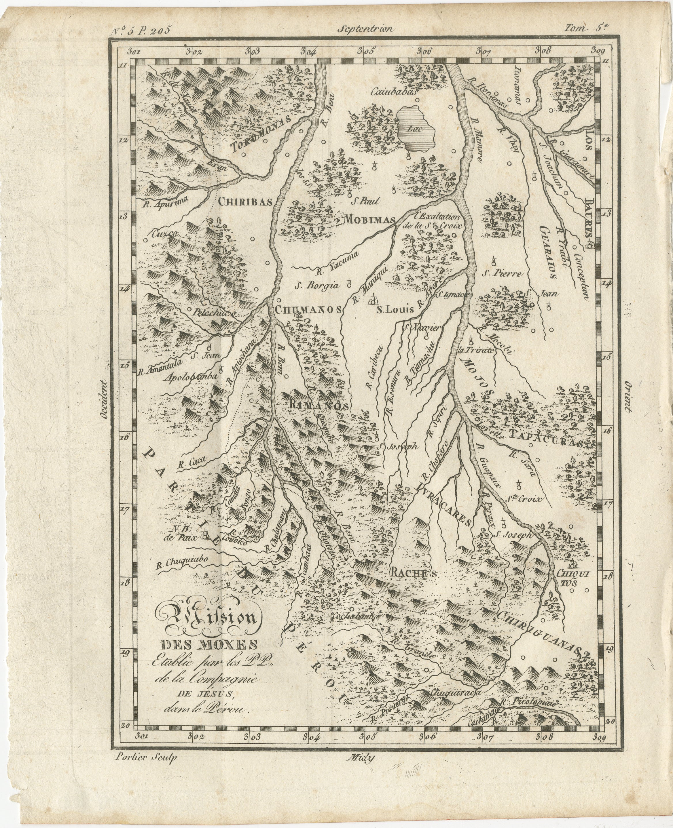 Missione dei Moxos, Perù - Carta antica dei gesuiti francesi di Portier, 1790 ca.

Questa antica mappa francese, incisa da Portier intorno al 1790, raffigura la 