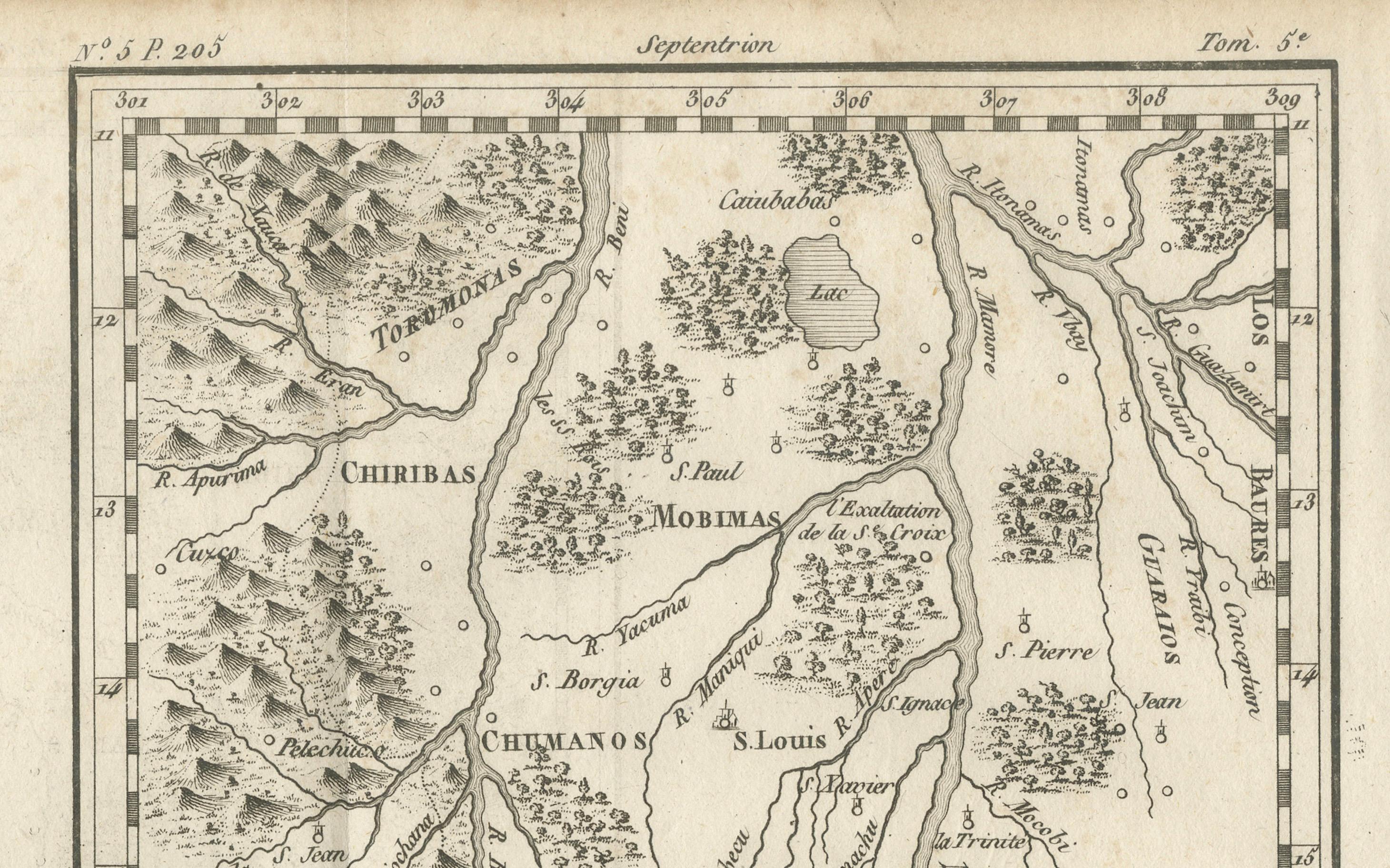Inciso Missione dei Moxos, Perù - Carta antica dei gesuiti francesi di Portier, 1790 ca. in vendita