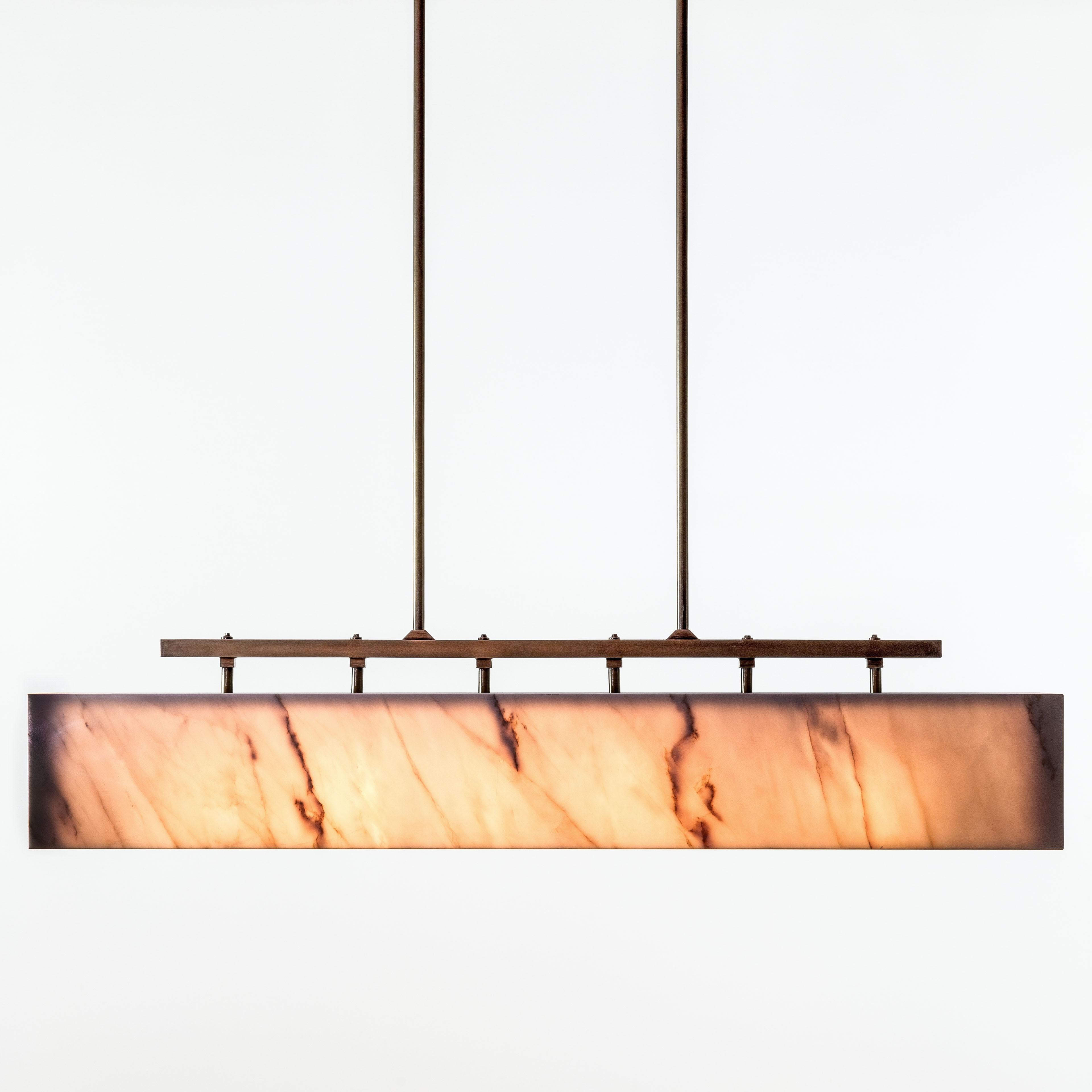 Modern Mission Pendant Light by on.Entropy, in Seamless White Marble and Satin Bronze For Sale