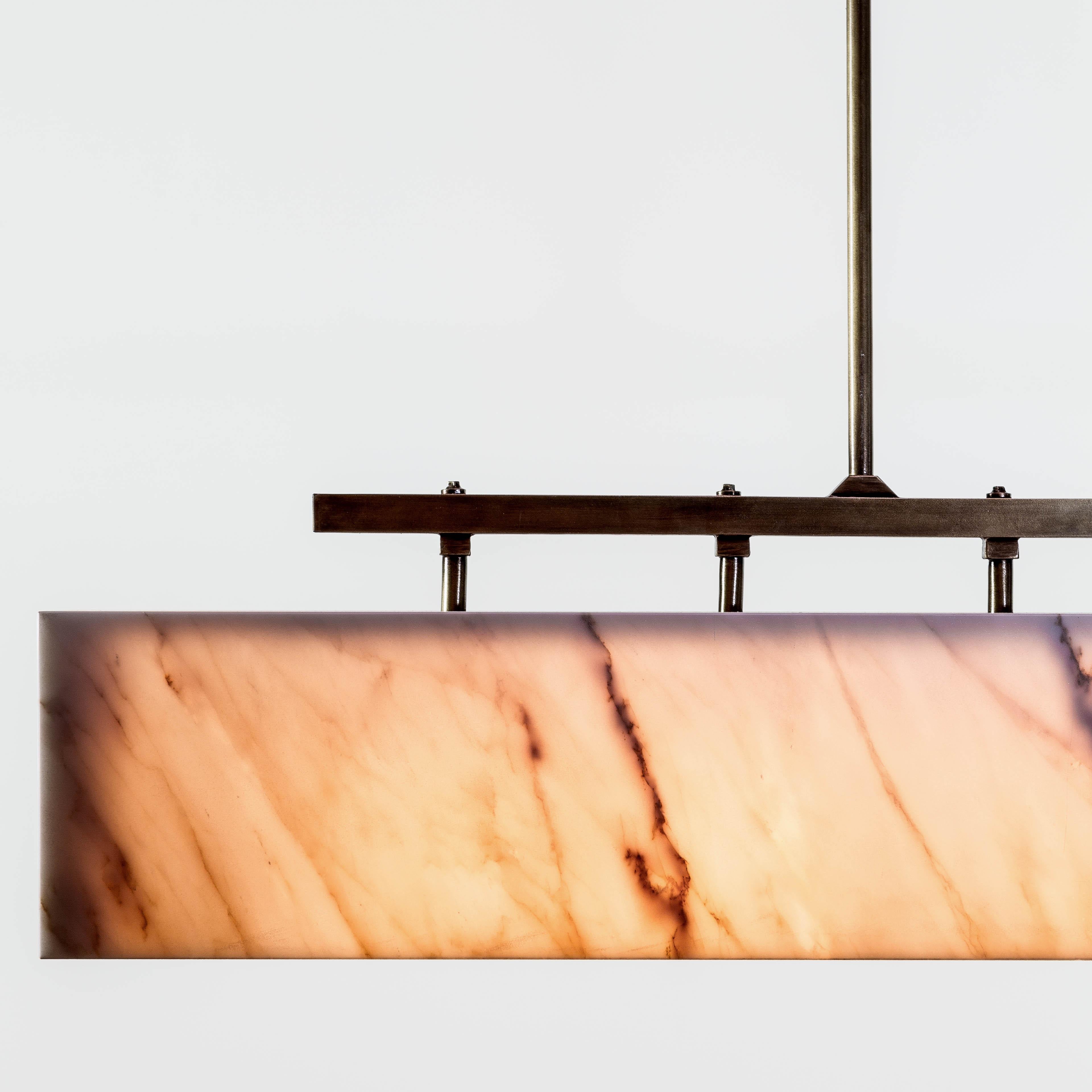 Mission Pendant Light by on.Entropy, in Seamless White Marble and Satin Bronze In New Condition For Sale In Athens, GR