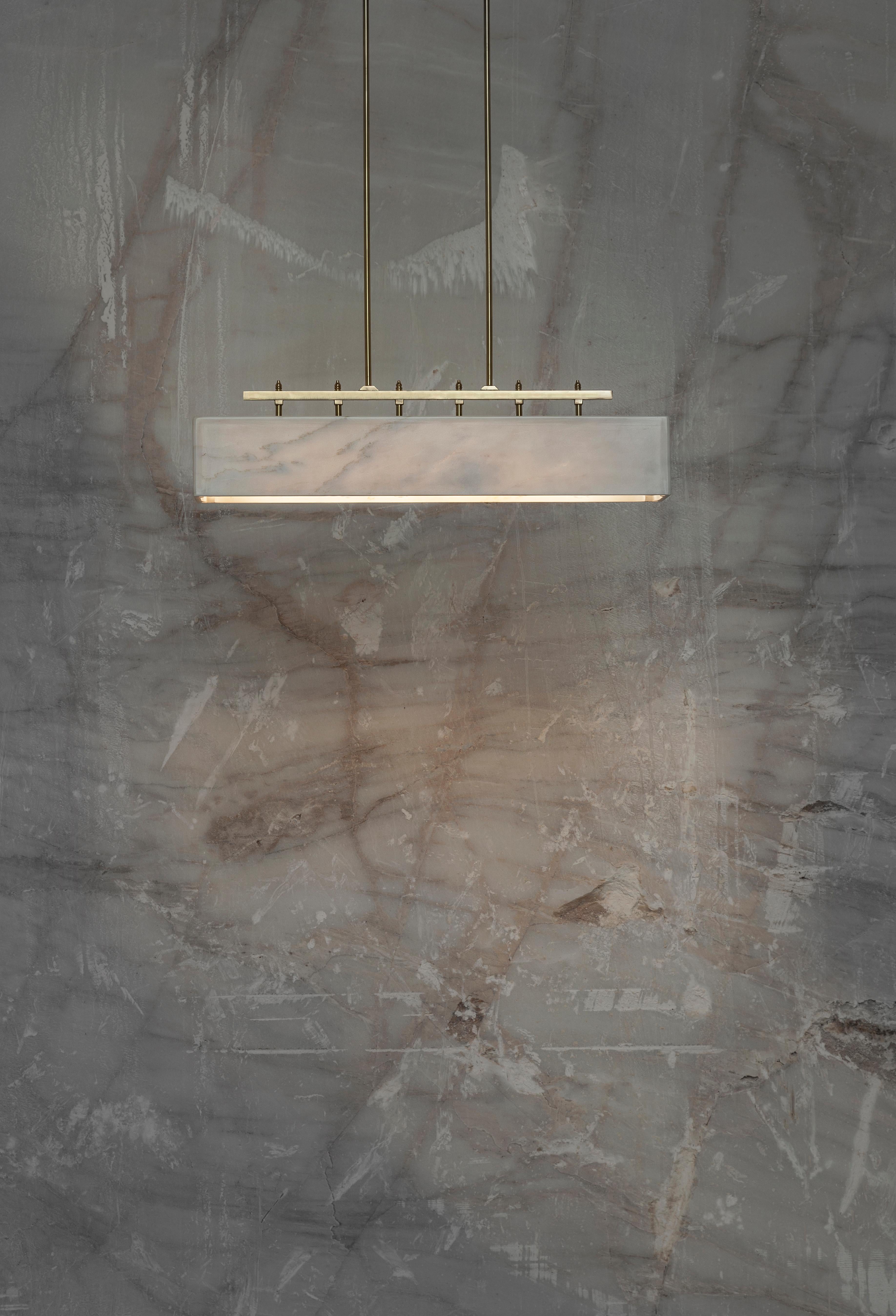 Mission Pendant Light by on.Entropy, in Seamless White Marble and Satin Bronze For Sale 2