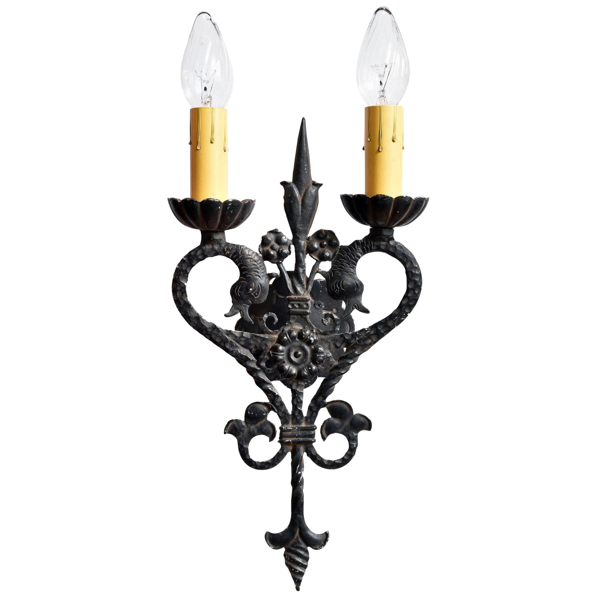 Mission Revival Aluminum Two Candle Serpent Sconce For Sale