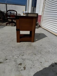 Vintage Walnut Mission Style Single Drawer Side table w/ Metal Accents
