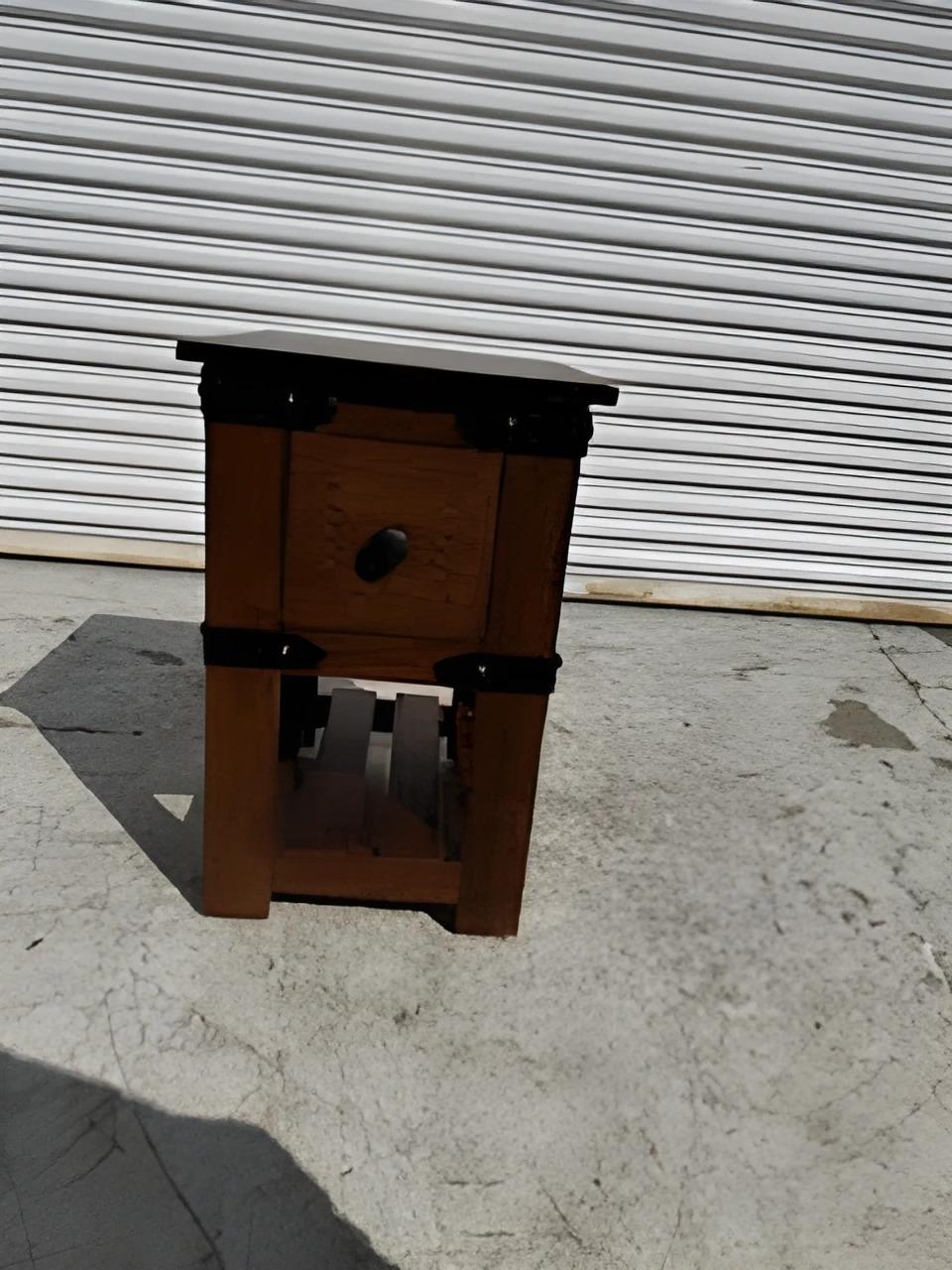 American Vintage Walnut Mission Style Single Drawer Side table w/ Metal Accents For Sale