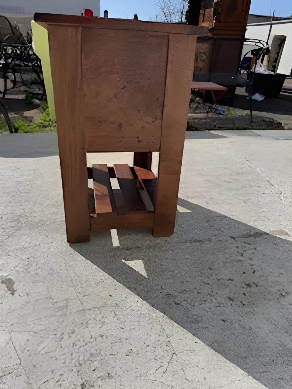 Wood Vintage Walnut Mission Style Single Drawer Side table w/ Metal Accents For Sale