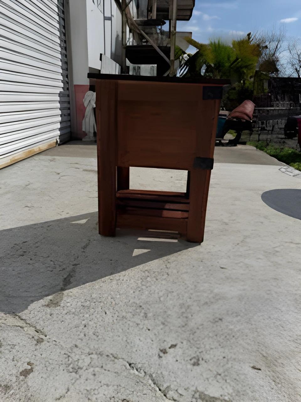 Vintage Walnut Mission Style Single Drawer Side table w/ Metal Accents For Sale 1