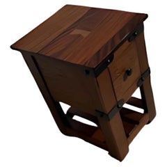 Vintage Walnut Mission Style Single Drawer Side table w/ Metal Accents