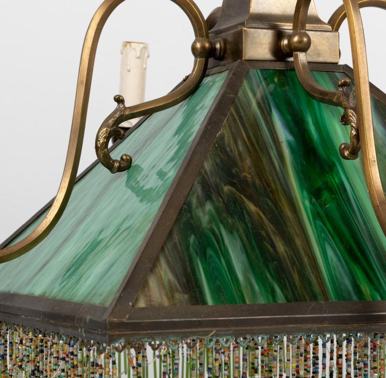 Mission Stained Glass Emerald Green Chandelier Pendant Light Fixture