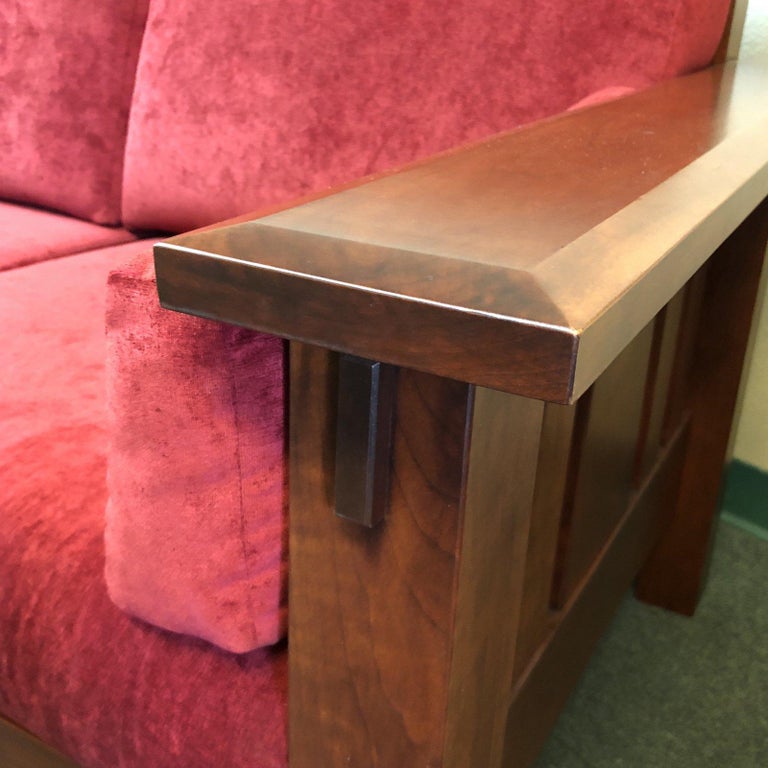 Mission Style AJ's Furniture Red Fabric Upholstered Oak McCoy Sofa For