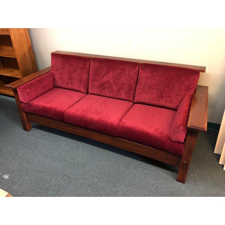 Mission Style AJ's Furniture Red Fabric Upholstered Oak McCoy Sofa For