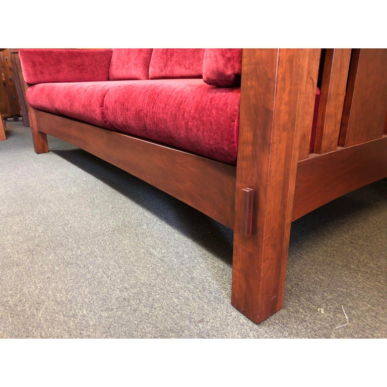 Mission Style AJ's Furniture Red Fabric Upholstered Oak McCoy Sofa For