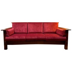 Mission Style AJ's Furniture Red Fabric Upholstered Oak McCoy Sofa