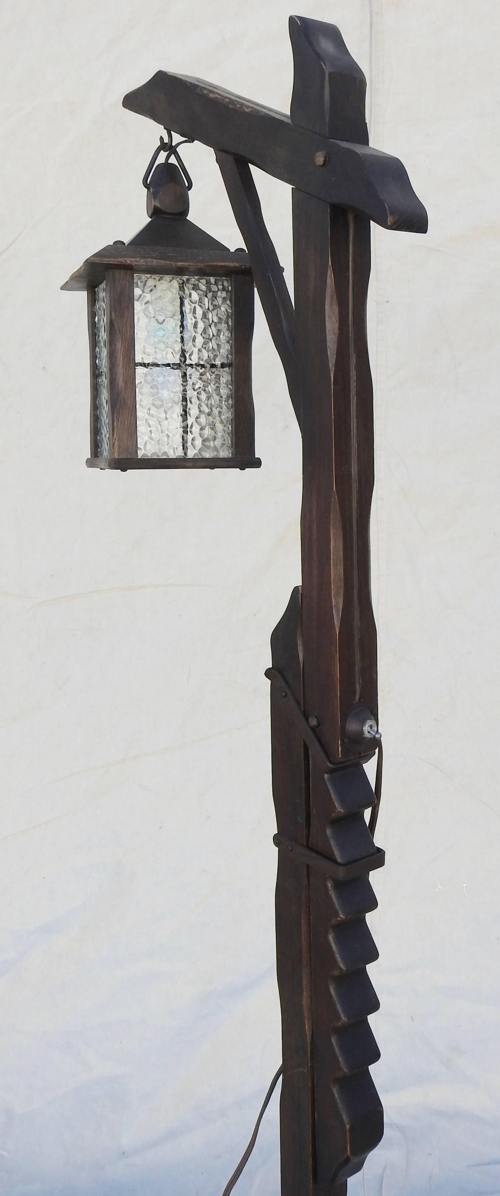 American Mission Style Arts & Crafts Wooden Floor Lamp For Sale