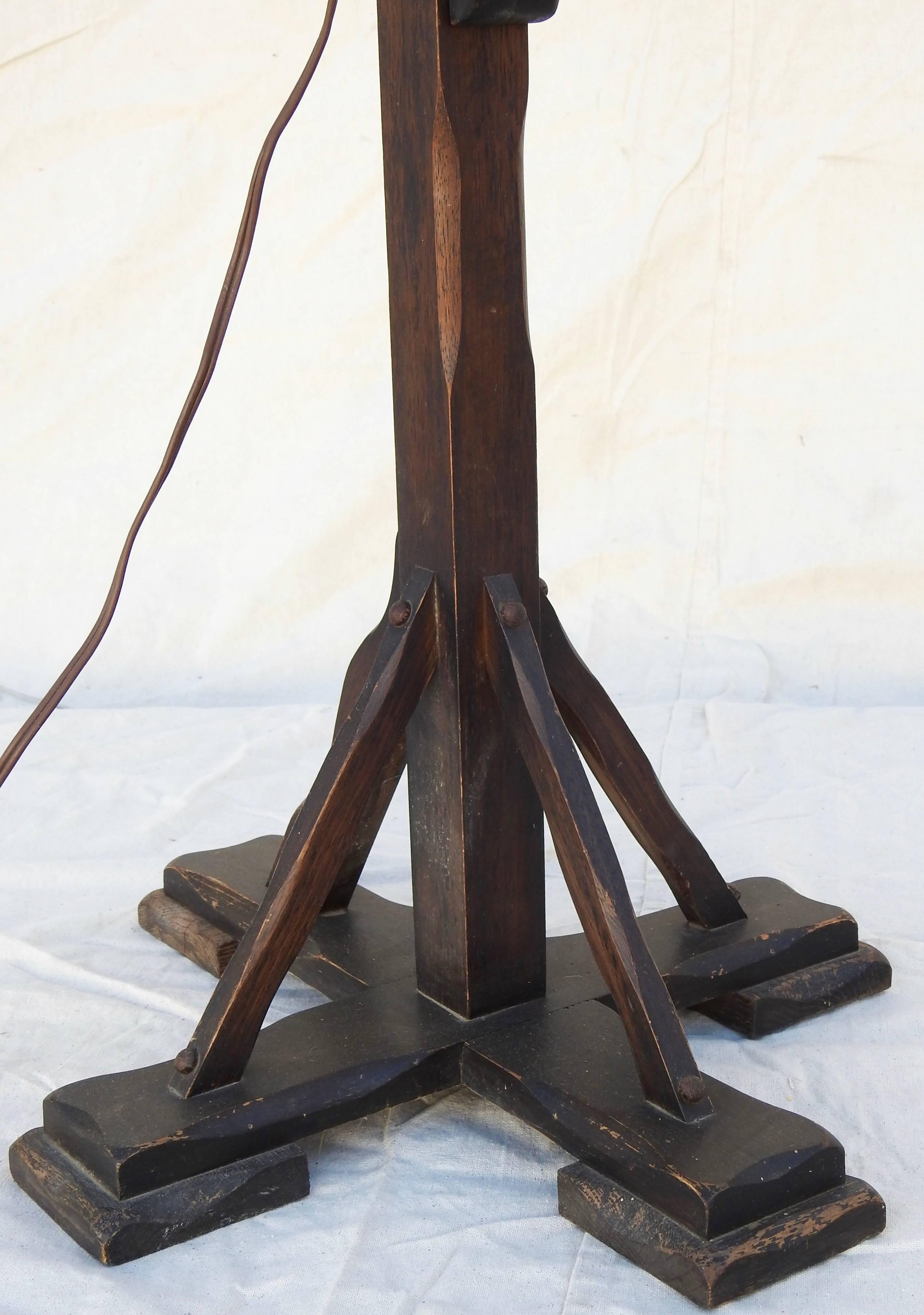 Hand-Crafted Mission Style Arts & Crafts Wooden Floor Lamp For Sale