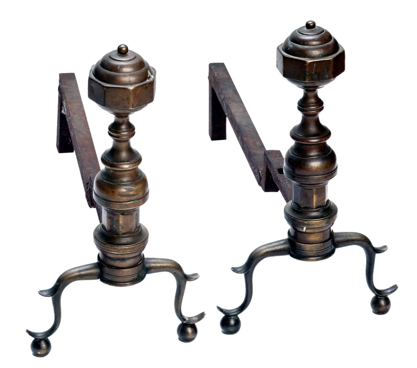 Mission Style Messing/Bronze & Eisen Andirons (Arts and Crafts) im Angebot