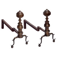 Mission Style Brass/Bronze & Iron Andirons