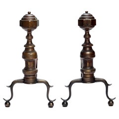 Mission Style Brass/Bronze & Iron Andirons