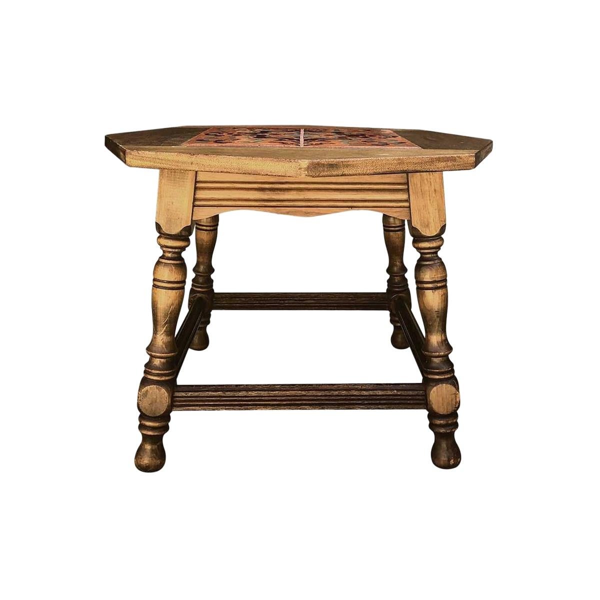 Mission Style Hexagon Top Side Table For Sale