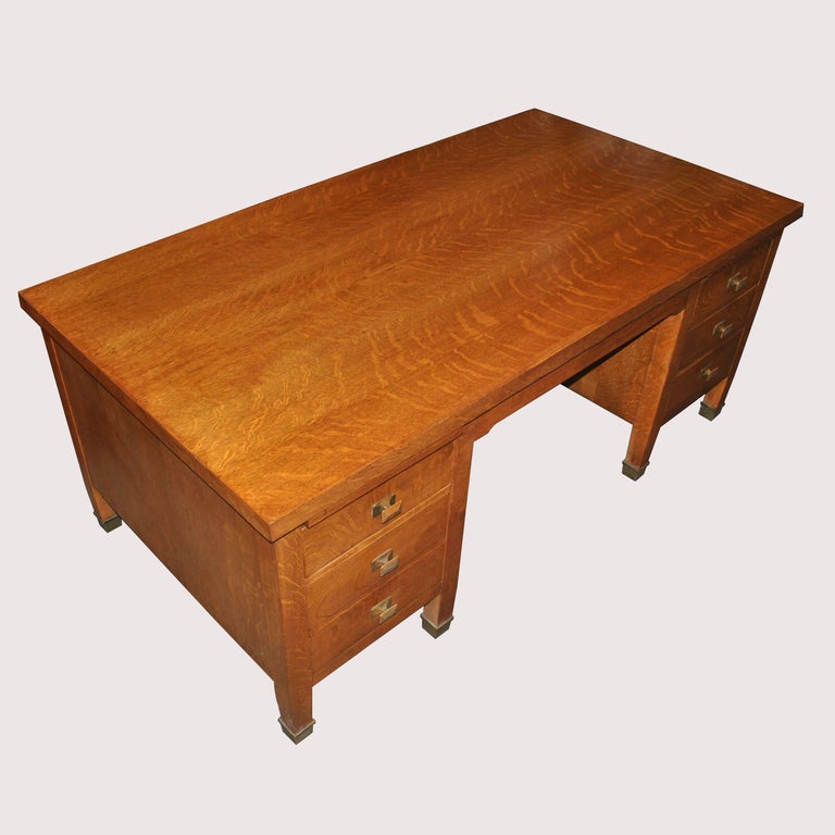 Mission Style Quarter Sawn Oak Executive Desk By Gorham at 1stDibs