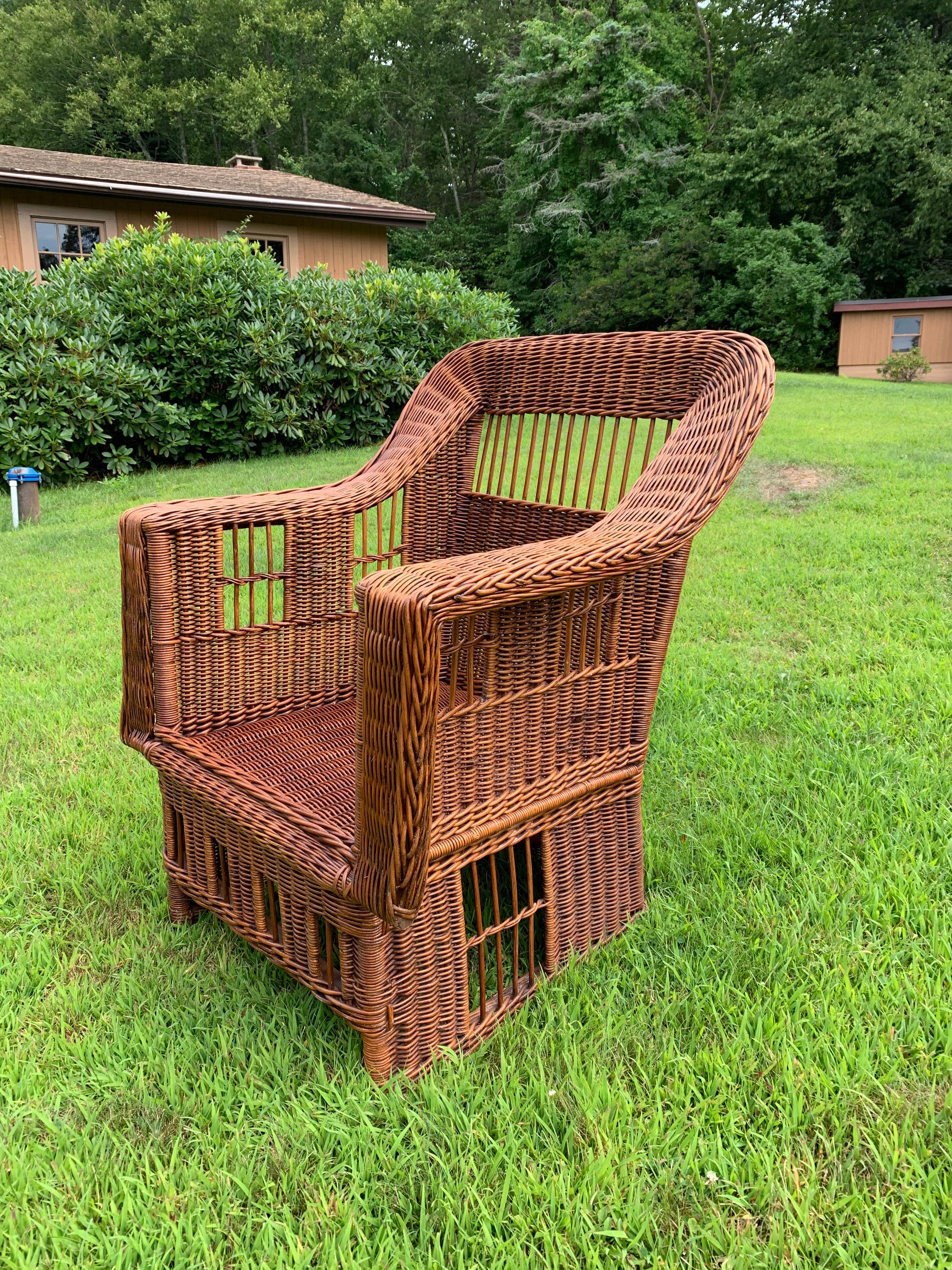 Hand-Woven Mission Style Rattan Armchair