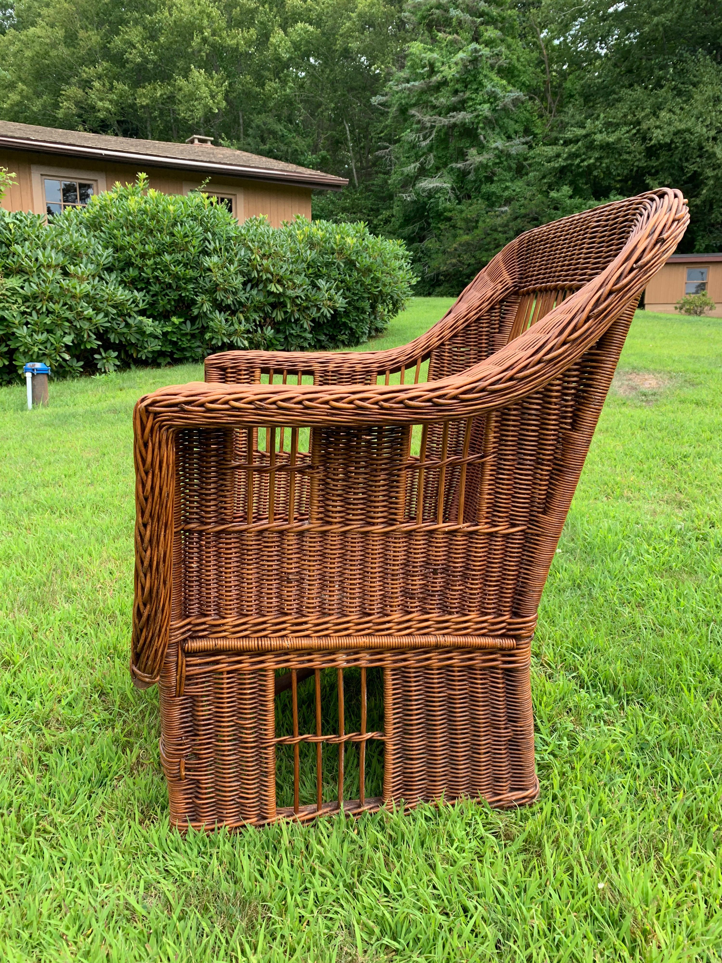 Mission Style Rattan Armchair In Excellent Condition In Old Saybrook, CT