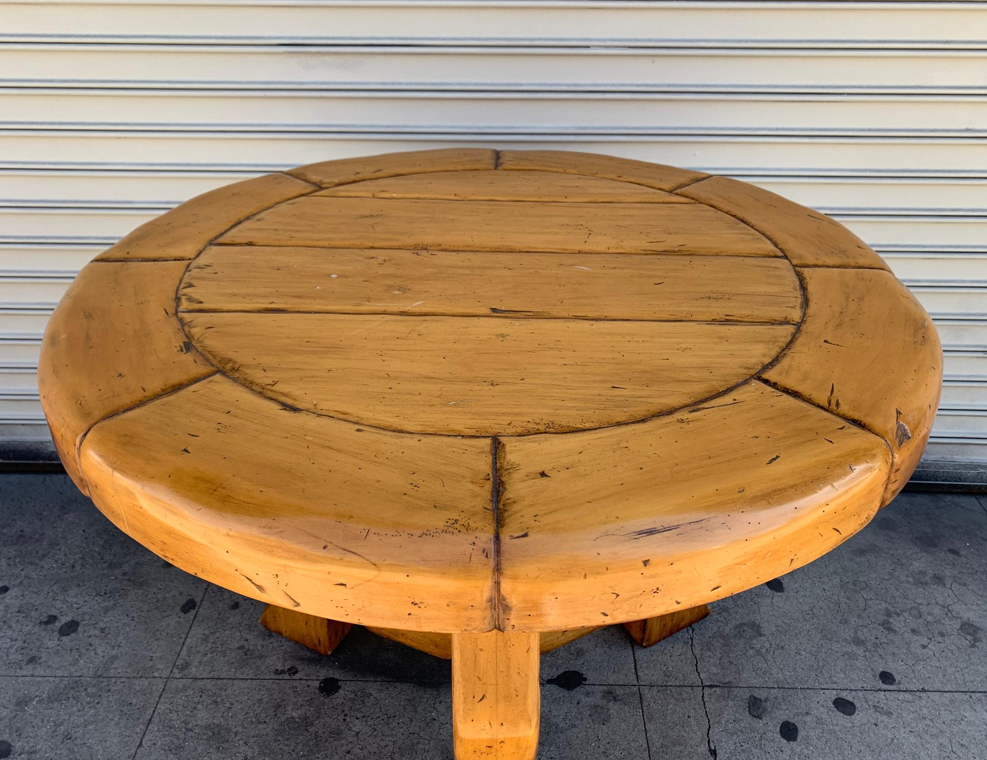 Oak Mission Style Round Table by Ellis Woods Signed and Dated
