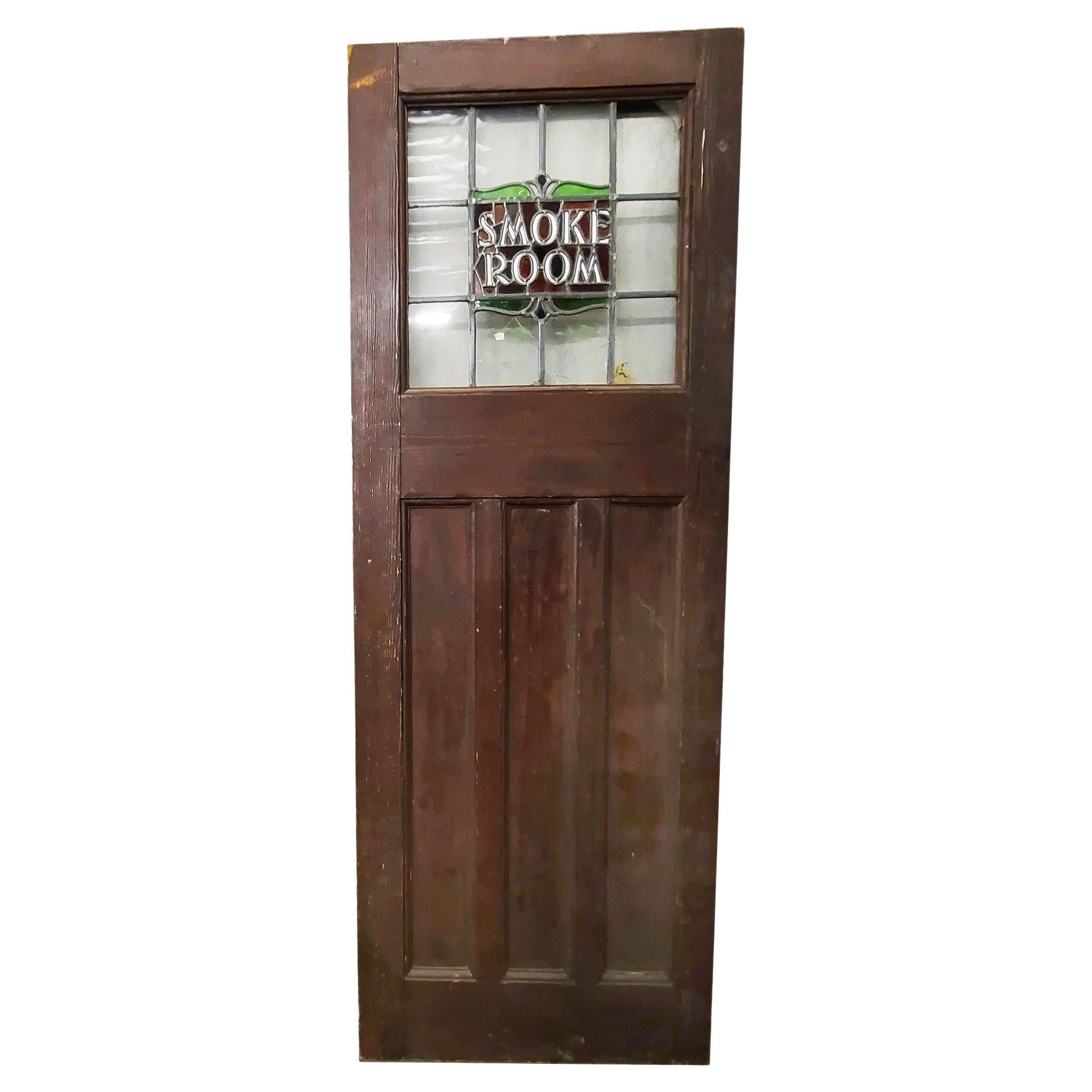 Mission Style Smoking Room Stained Glass Oak Swinging Door, Circa 1910 For Sale