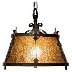Mission / Arts and Crafts Style Wrought Iron and Glass Light Fixture