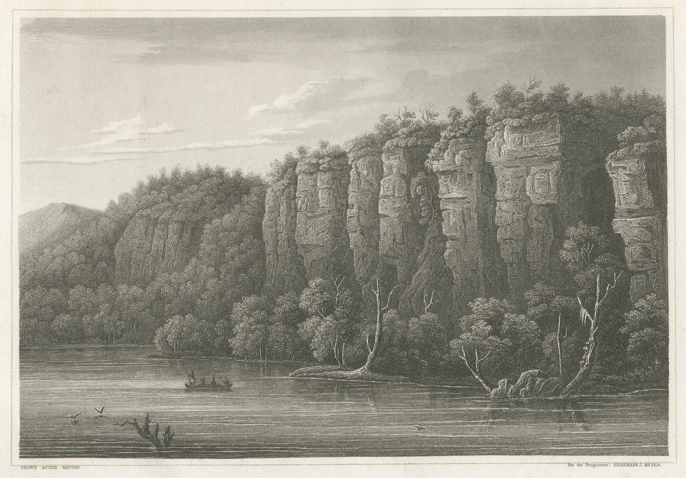 Mississippi River Bluffs St. Paul, Antique Steel Engraving c.1850