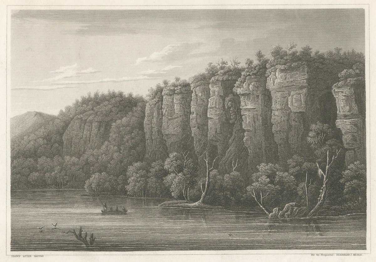 Mississippi River Bluffs St. Paul, Antique Steel Engraving c.1850