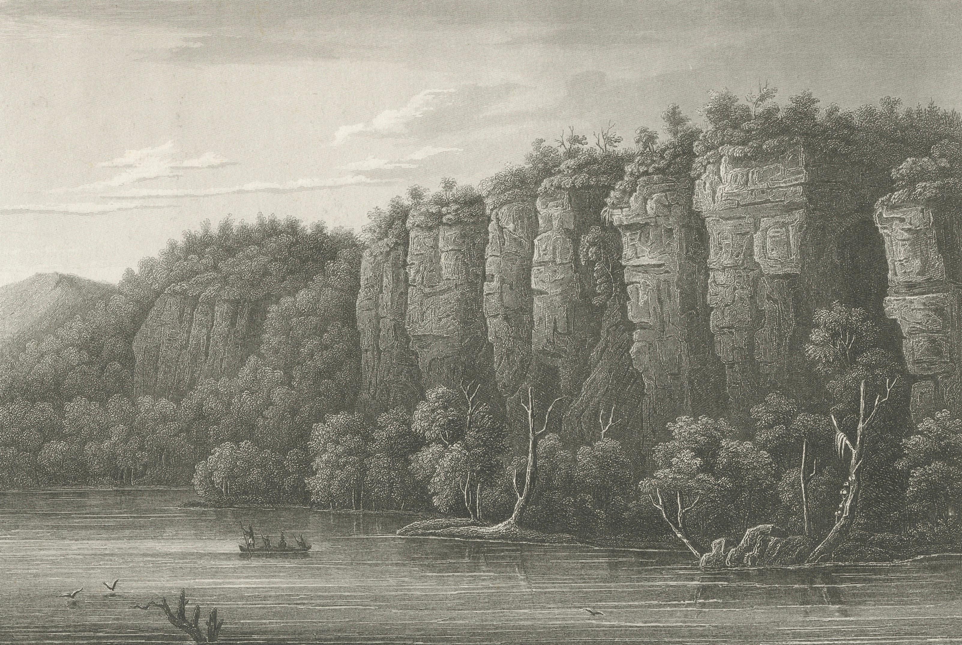 Mississippi River Bluffs St. Paul, Antique Steel Engraving c.1850