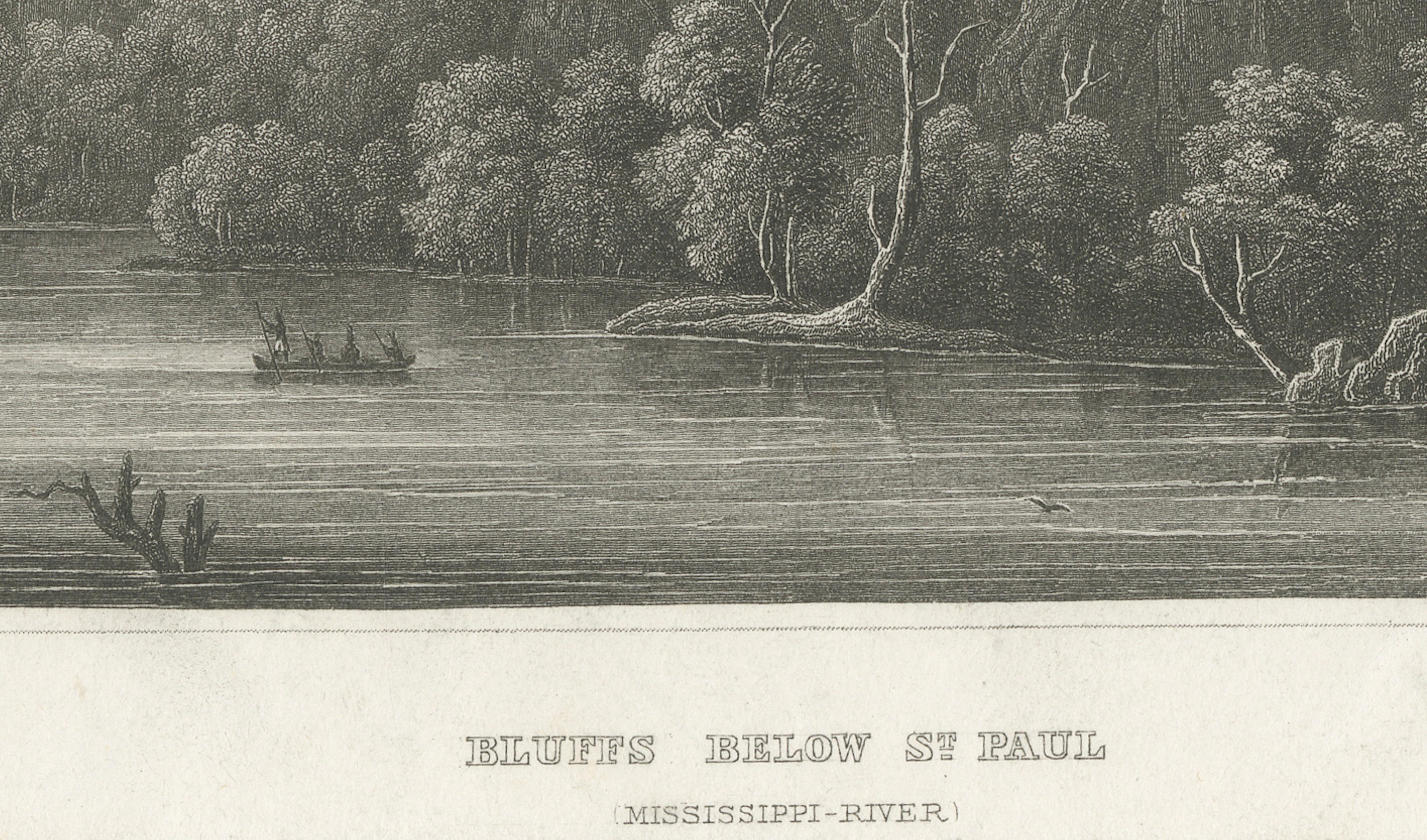 Mississippi River Bluffs St. Paul, Antique Steel Engraving c.1850