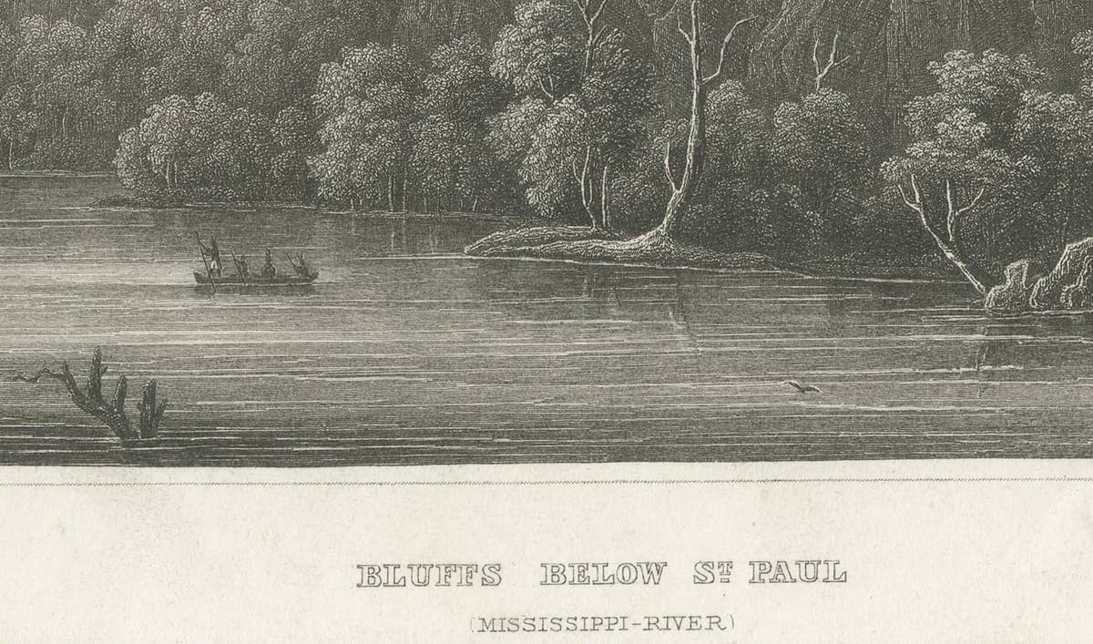 Mississippi River Bluffs St. Paul, Antique Steel Engraving c.1850