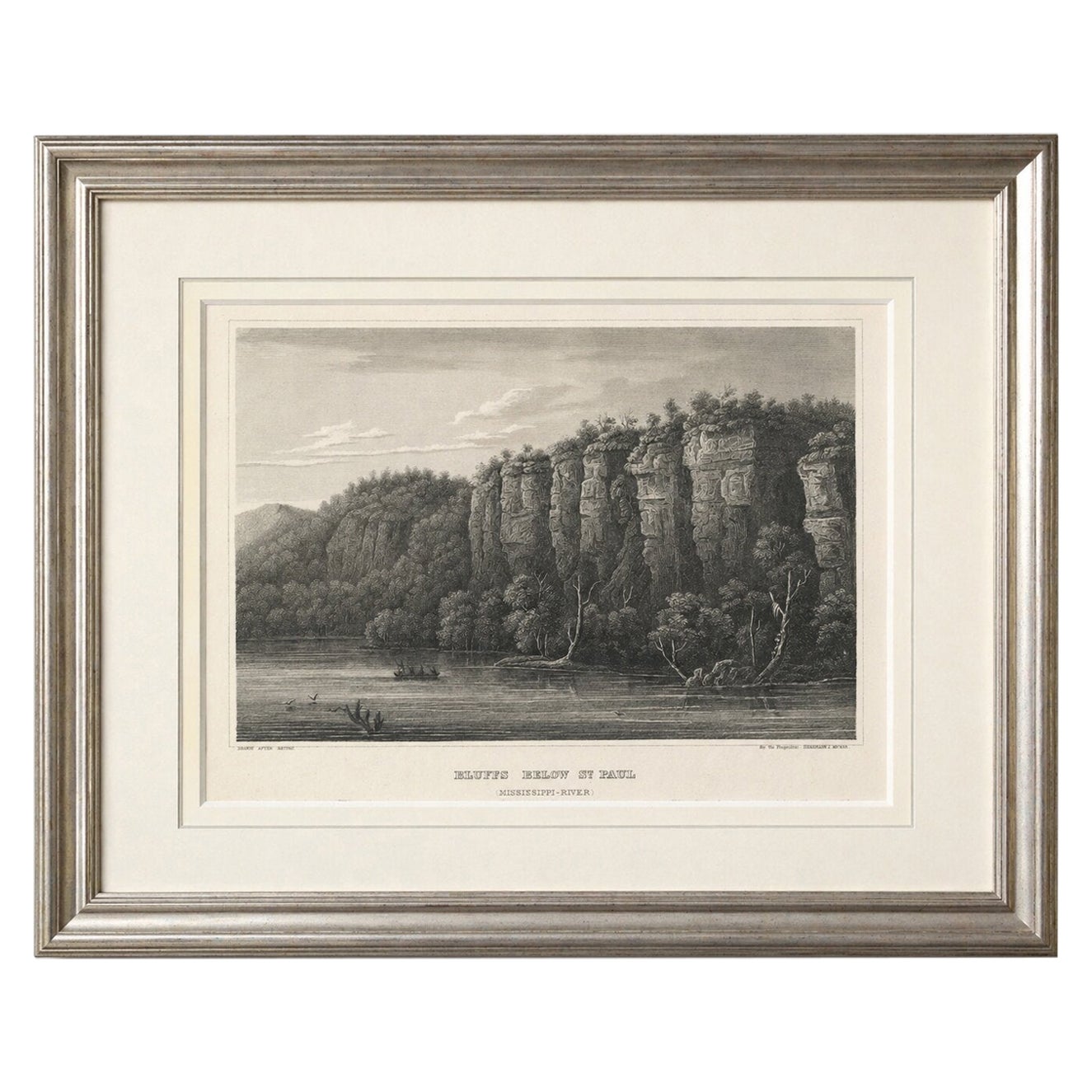 Mississippi River Bluffs St. Paul, Antique Steel Engraving c.1850