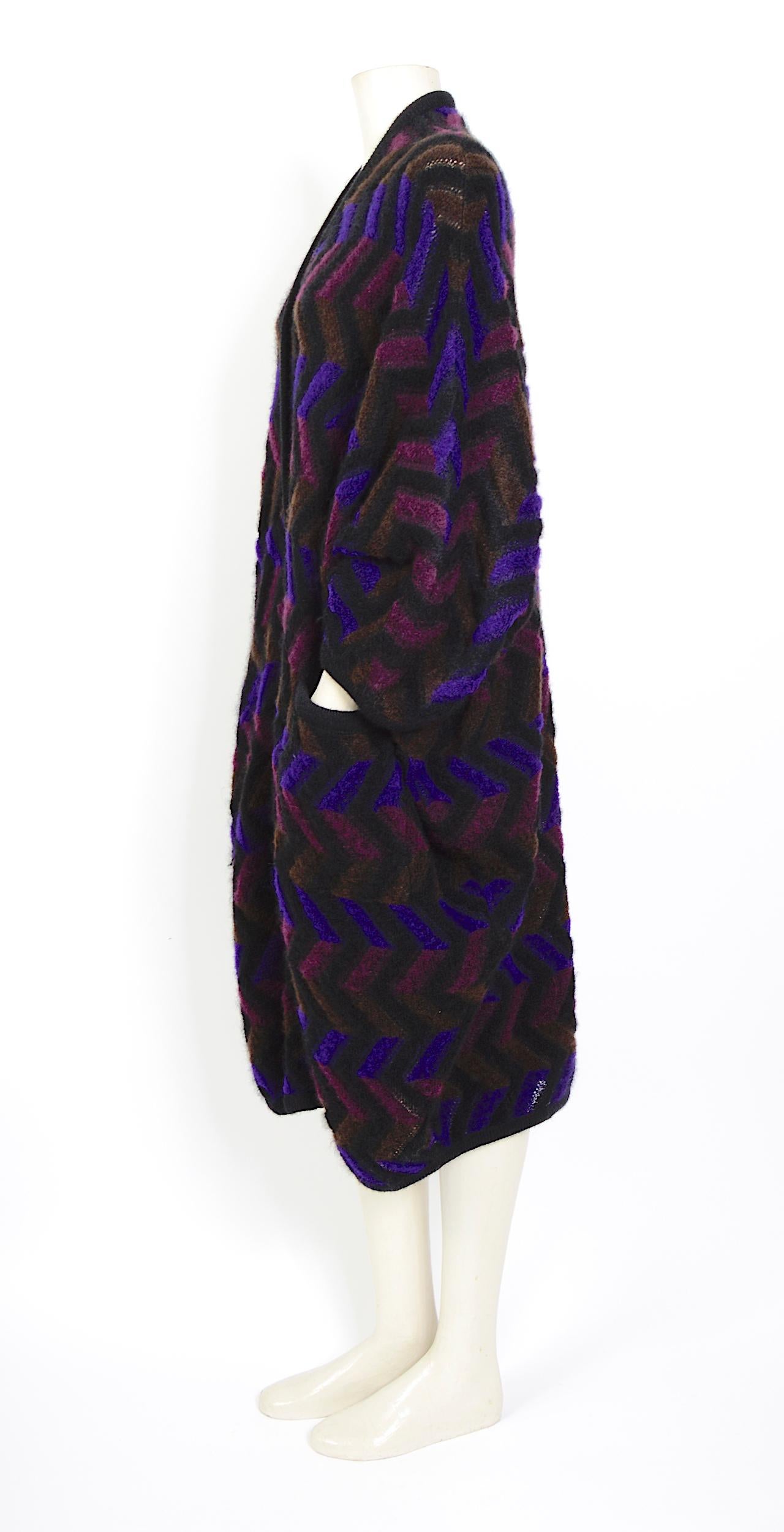 Missoni vintage 1980s multi-color batwing sleeves oversized wool cardigan coat For Sale 2