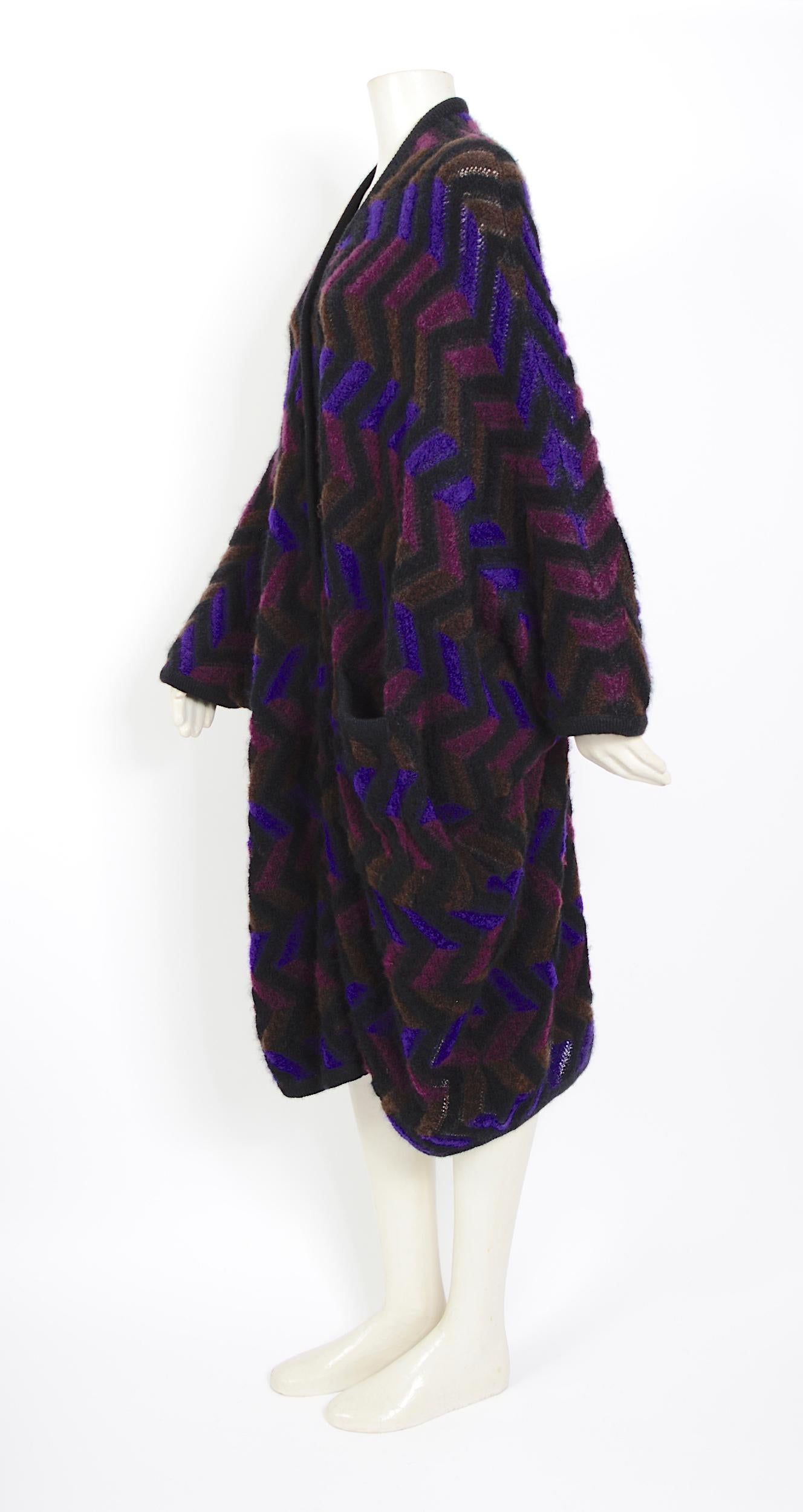 Missoni vintage 1980s multi-color batwing sleeves oversized wool cardigan coat For Sale 3