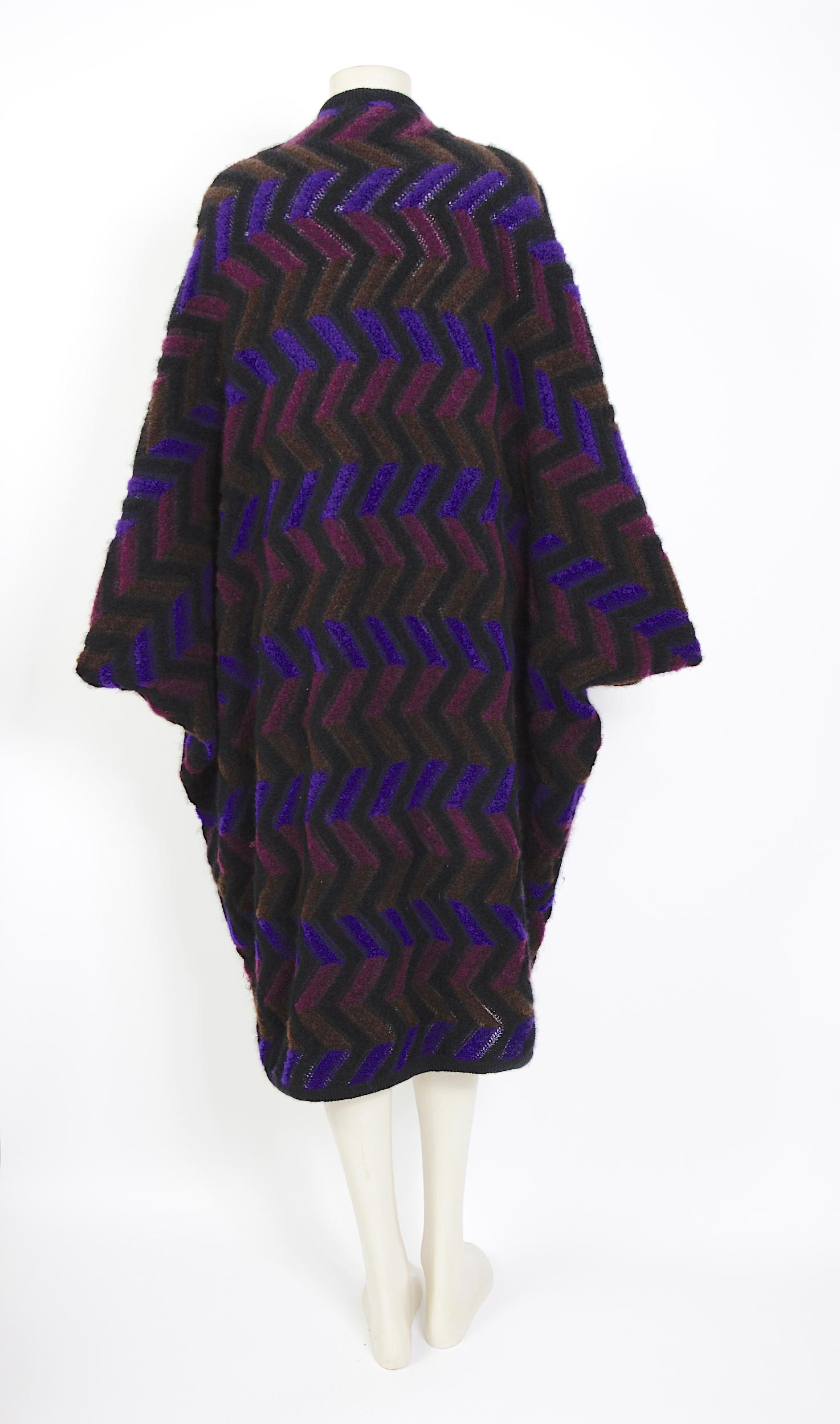 Missoni vintage 1980s multi-color batwing sleeves oversized wool cardigan coat For Sale 4