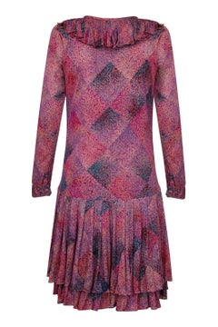 Missoni 1970s Silk Harlequin Paint Effect Dress