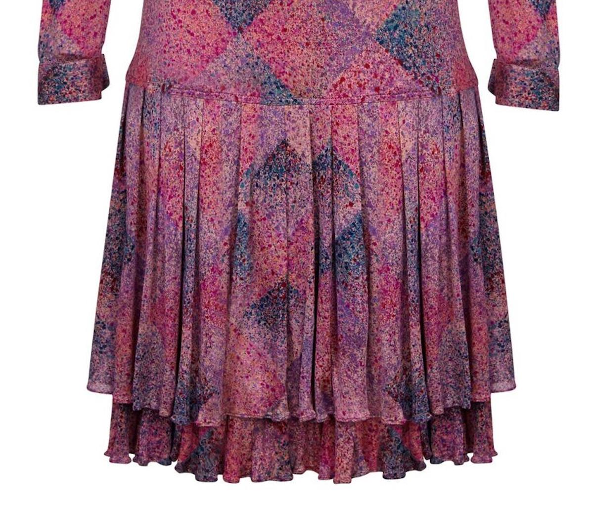 Missoni 1970s Silk Harlequin Paint Effect Dress In Excellent Condition For Sale In London, GB