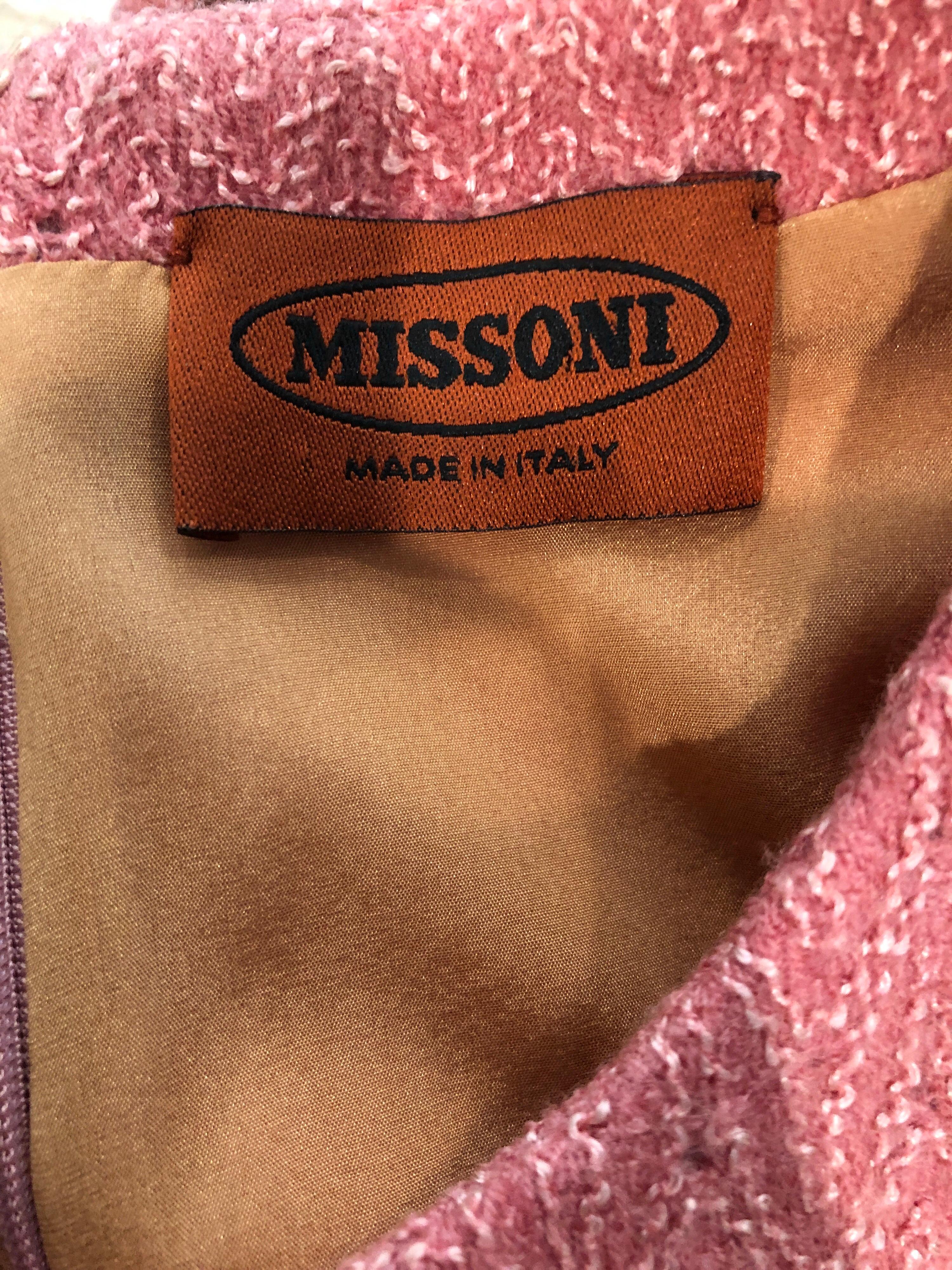 Missoni 1990s Does 1960s Pink + Tan Signature Chevron Print Vintage Shift Dress 11