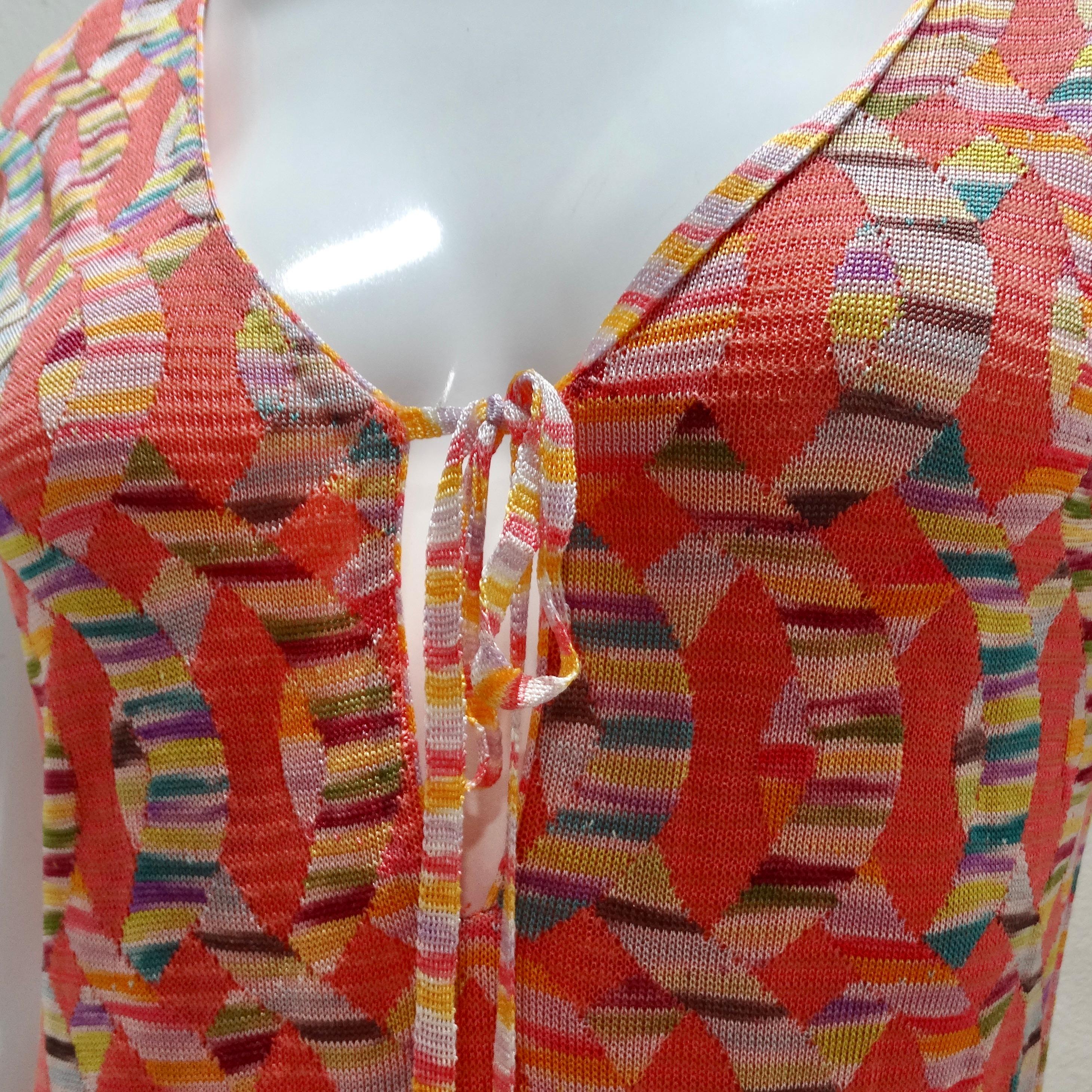 Missoni 1990s Mehrfarbiges Strick-Schlüsselloch-Krawattenkleid im Zustand „Hervorragend“ im Angebot in Scottsdale, AZ