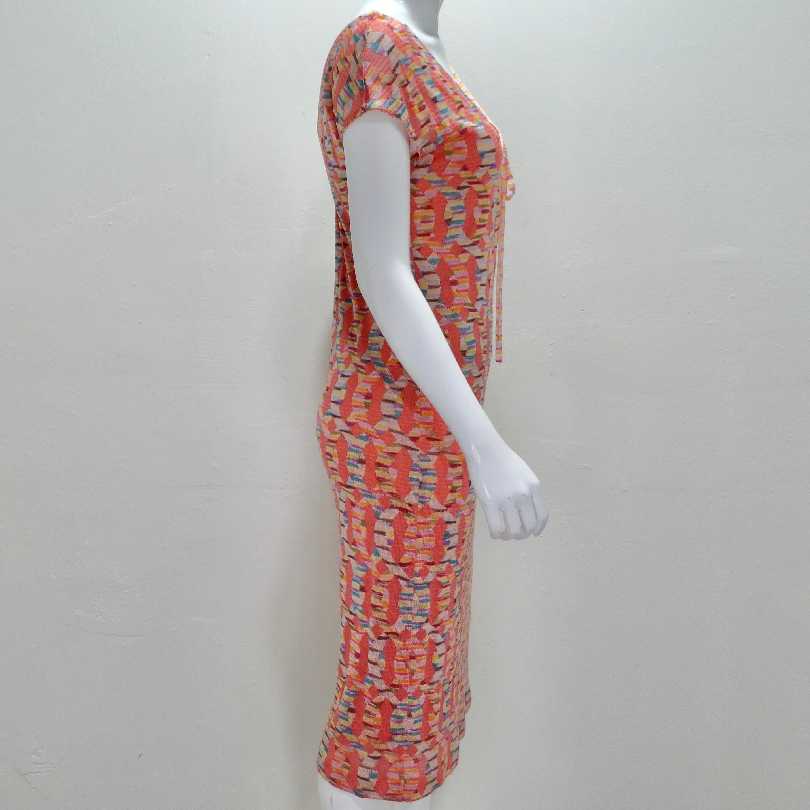 Missoni 1990s Multicolor Knit Keyhole Tie Dress For Sale 1