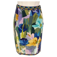 MISSONI 1991 Collection Size 6 Multi-Color Silk Abstract Floral A-Line Skirt