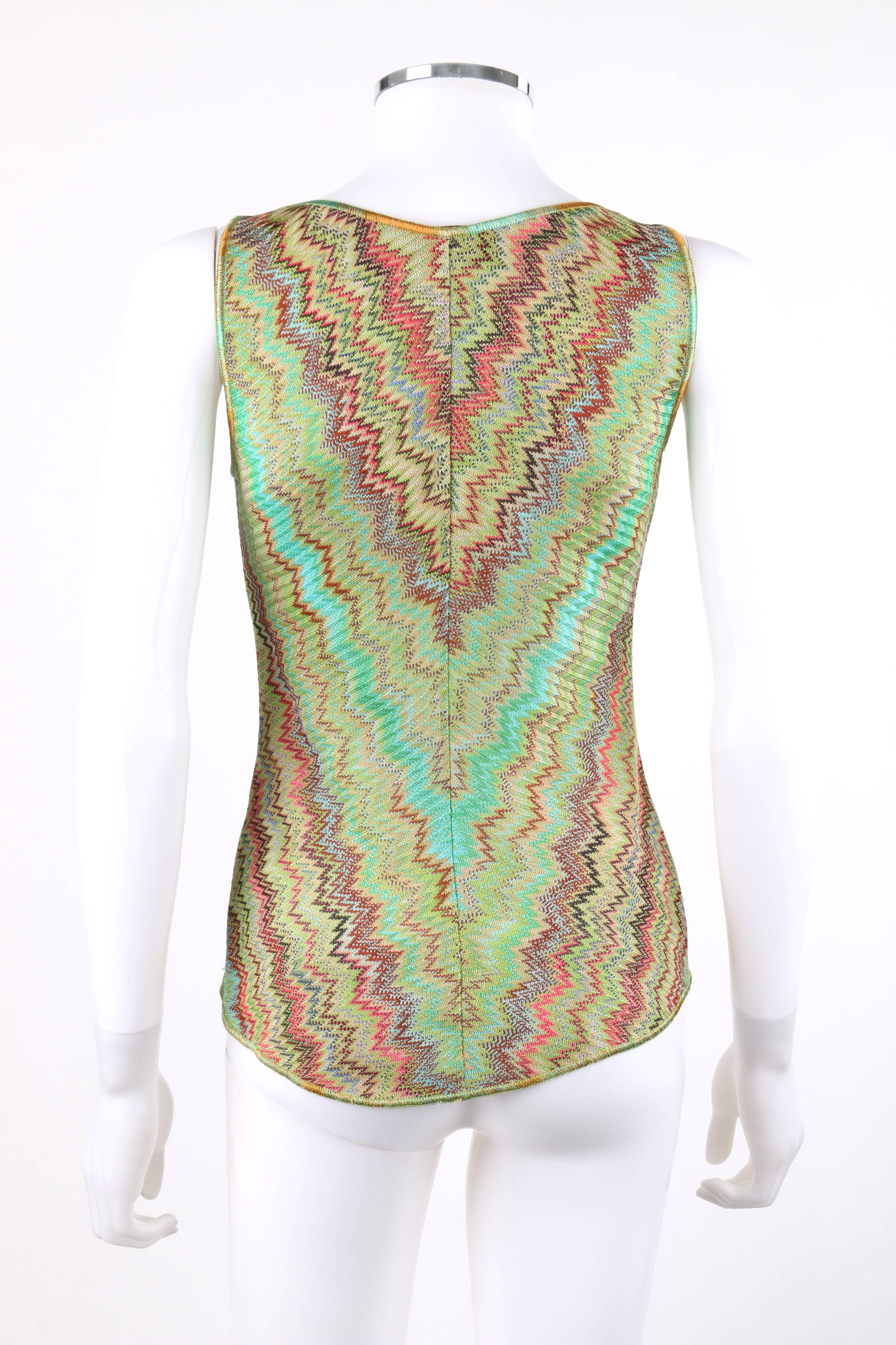 Beige MISSONI 2 Piece Multicolor Chevron Knit V-Neck Cardigan Tank Top Twin Set