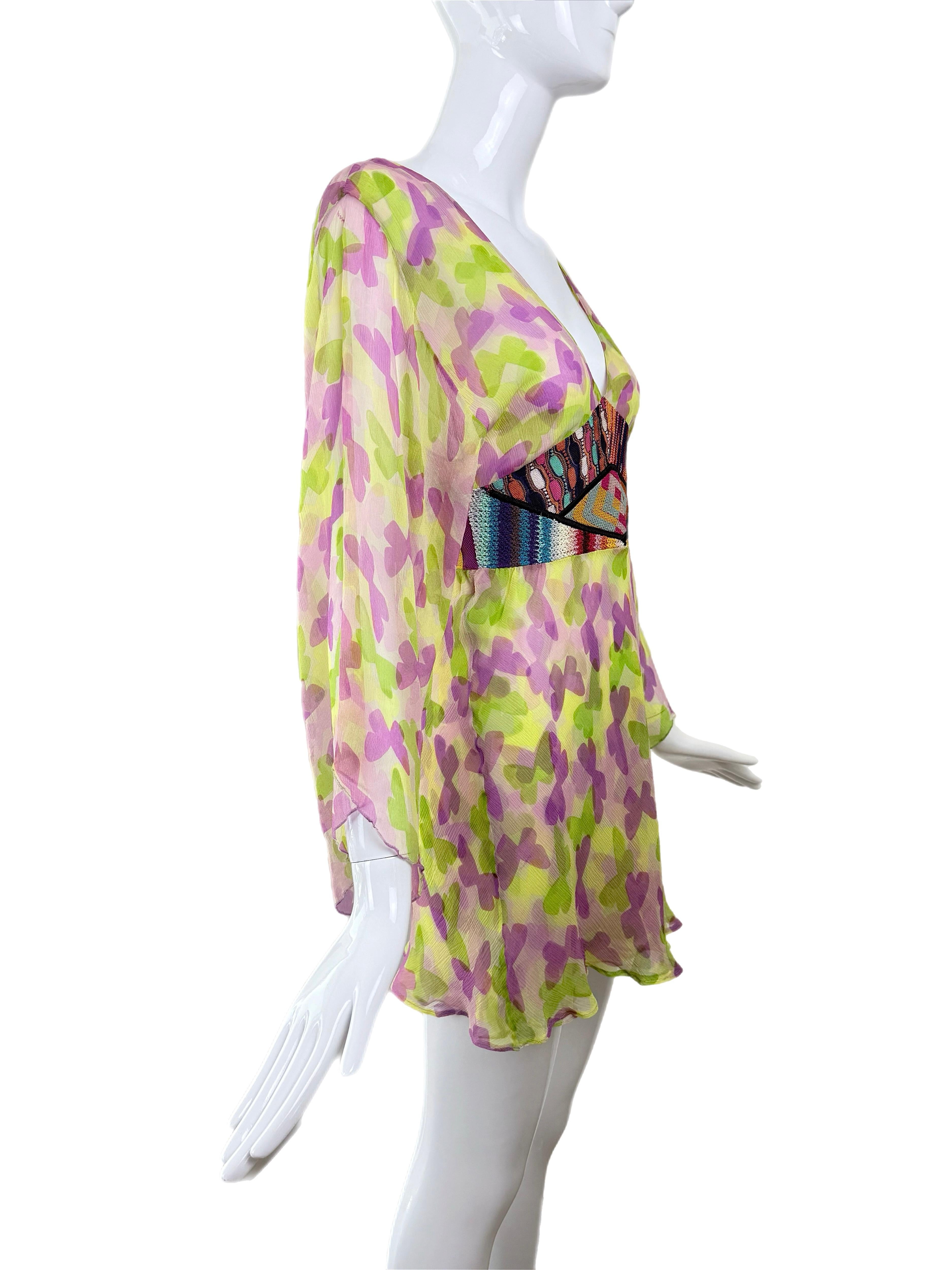 Women's MISSONI 2002 Vintage Runway Silk Kimono Mini Dress Collectable Special Piece